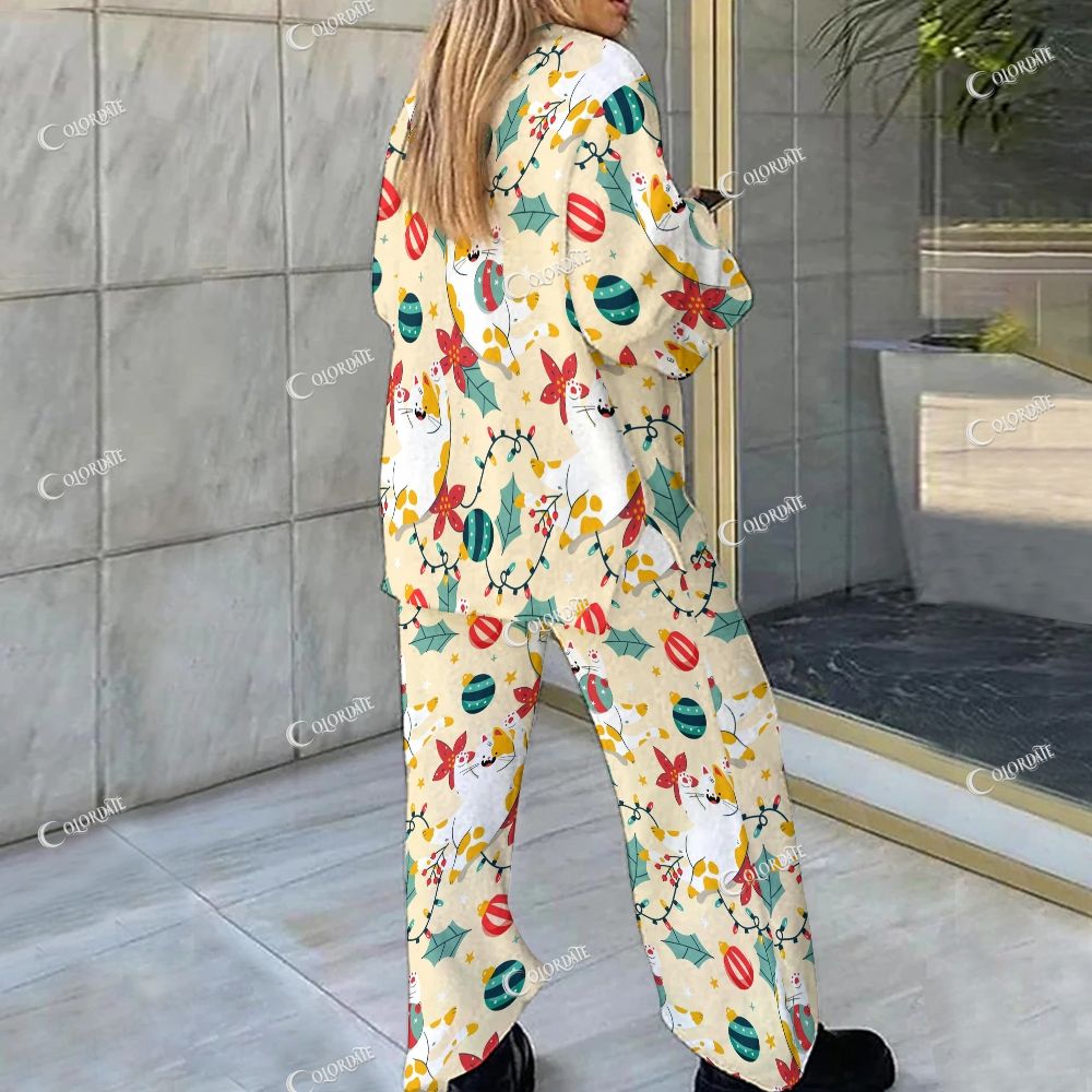 Colordate Cute Cat Print Loungewear Set For Women