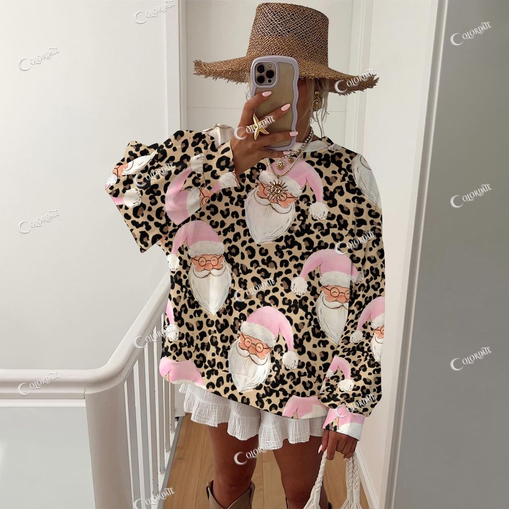 Women's Leopard Print Christmas Casual Crew Neck Sweatshirt