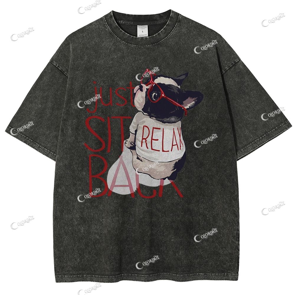 Unisex Cute Dog Printed Washed Tee