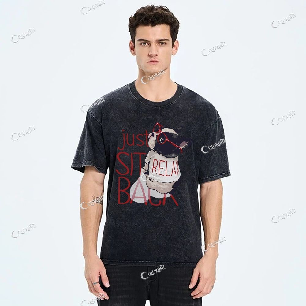 Unisex Cute Dog Printed Washed Tee