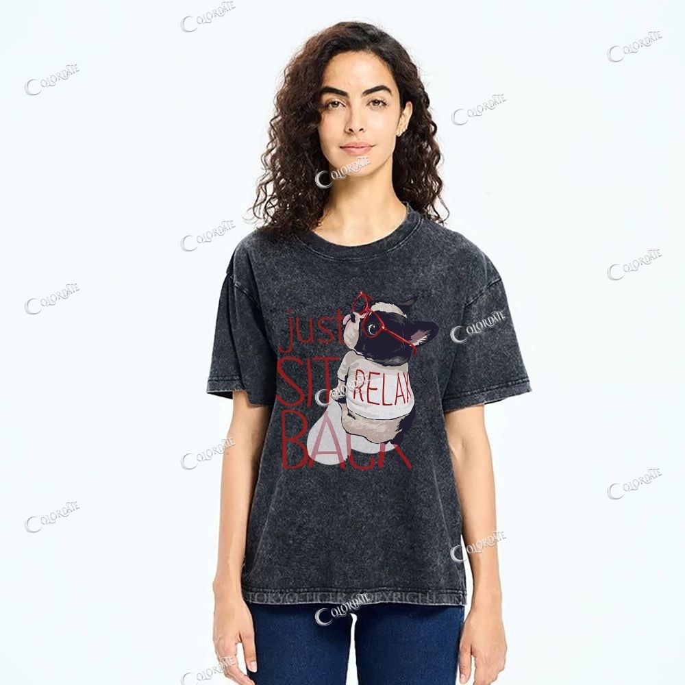 Unisex Cute Dog Printed Washed Tee