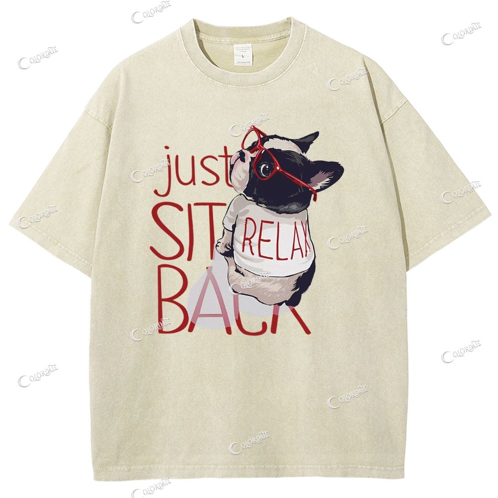 Unisex Cute Dog Printed Washed Tee