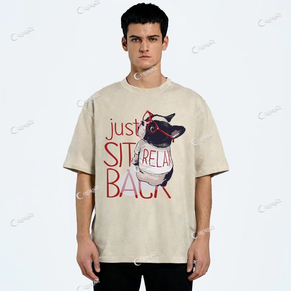 Unisex Cute Dog Printed Washed Tee