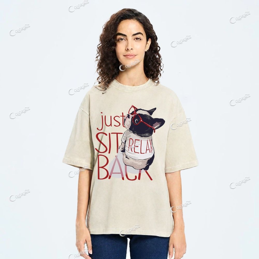 Unisex Cute Dog Printed Washed Tee