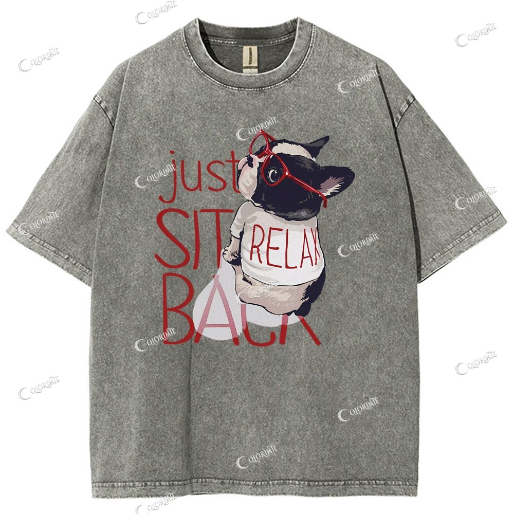 Unisex Cute Dog Printed Washed Tee