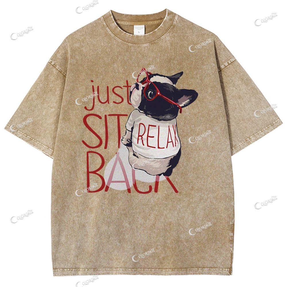 Unisex Cute Dog Printed Washed Tee