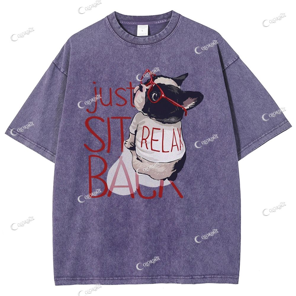 Unisex Cute Dog Printed Washed Tee