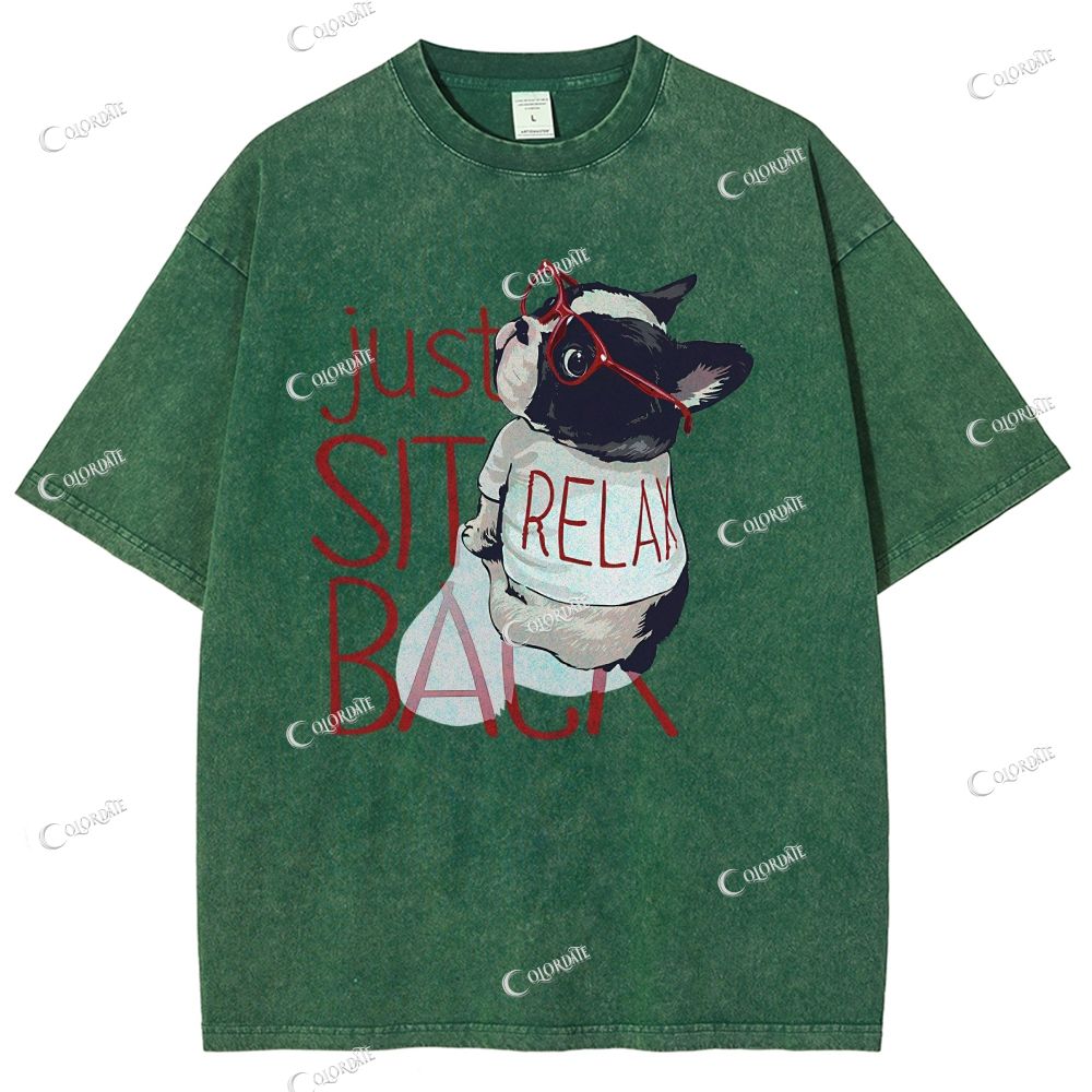 Unisex Cute Dog Printed Washed Tee