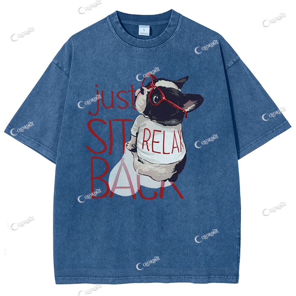 Unisex Cute Dog Printed Washed Tee