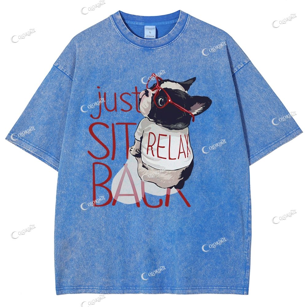 Unisex Cute Dog Printed Washed Tee