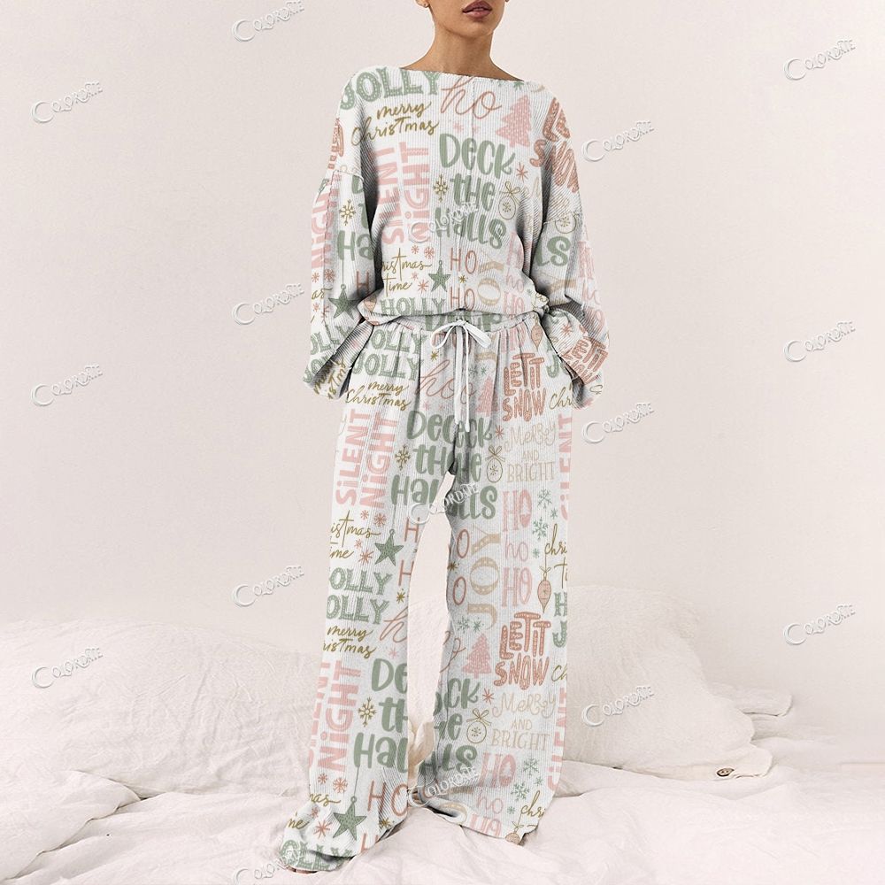 Women's Letter Multicolor Print Long Sleeve Pajama Set