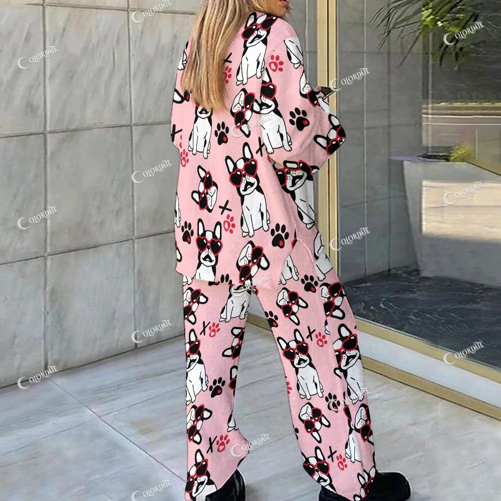 Colordate Cute Dog Print Loungewear Set For Women