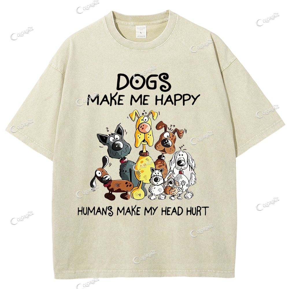 Unisex Cute Dog Printed Washed Tee