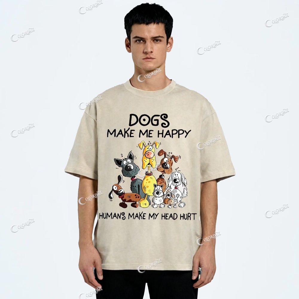 Unisex Cute Dog Printed Washed Tee