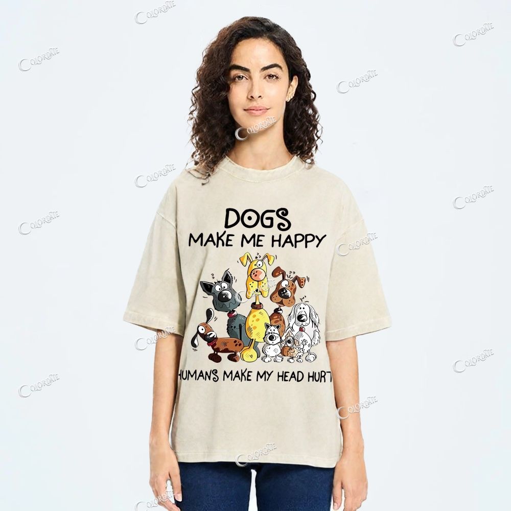 Unisex Cute Dog Printed Washed Tee