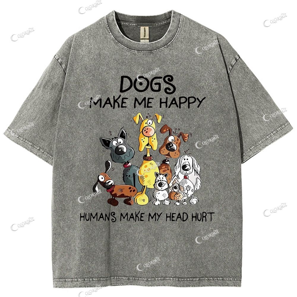 Unisex Cute Dog Printed Washed Tee