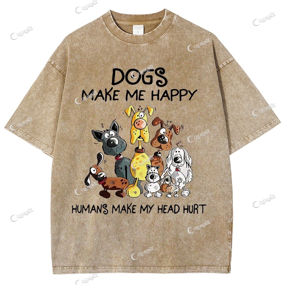 Unisex Cute Dog Printed Washed Tee