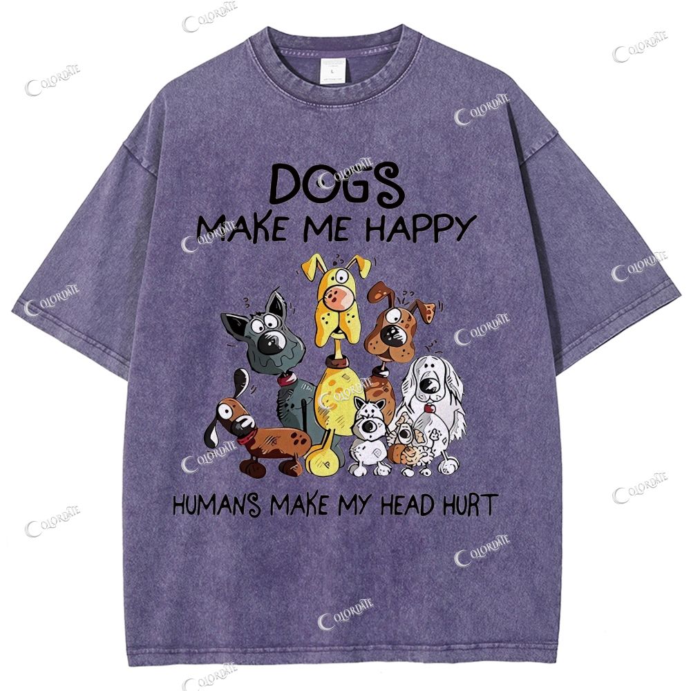 Unisex Cute Dog Printed Washed Tee