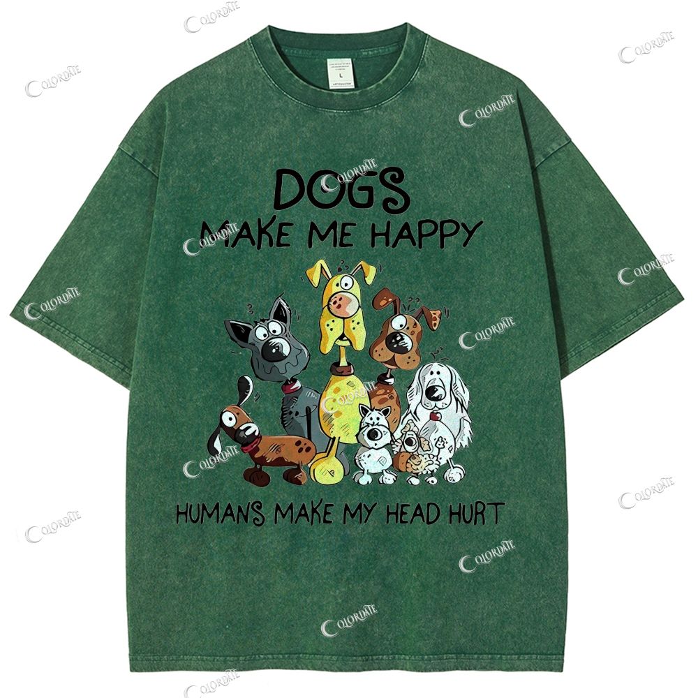 Unisex Cute Dog Printed Washed Tee