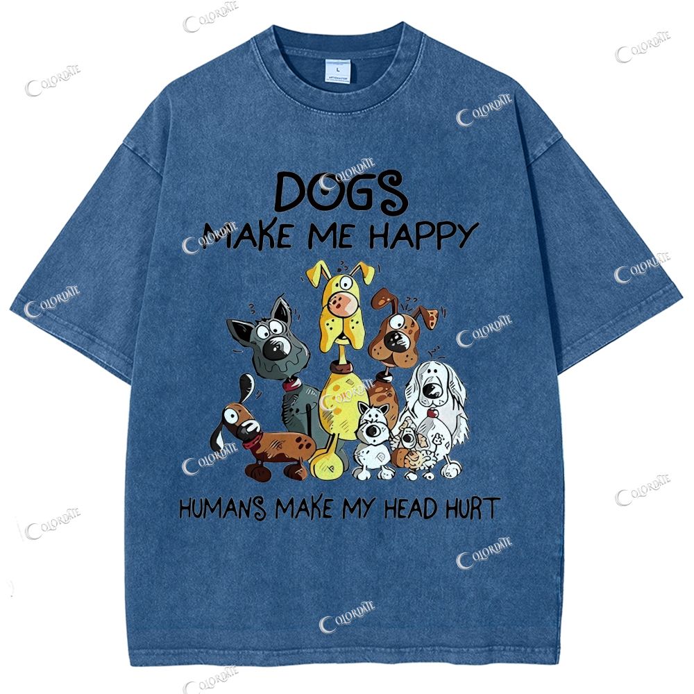 Unisex Cute Dog Printed Washed Tee