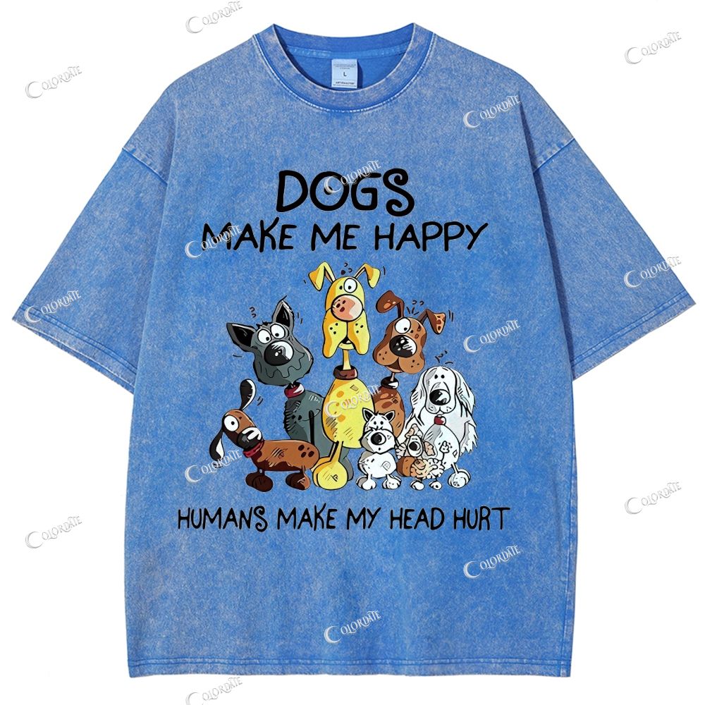 Unisex Cute Dog Printed Washed Tee