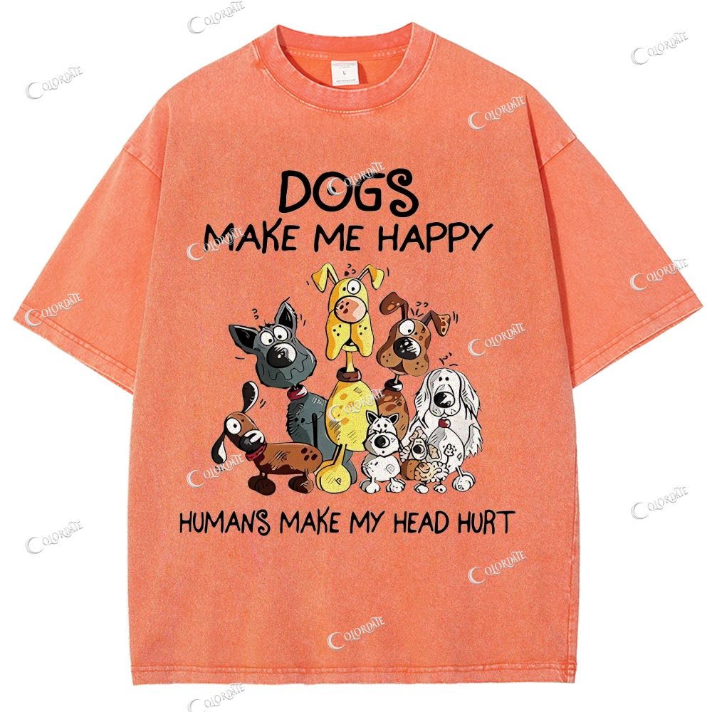 Unisex Cute Dog Printed Washed Tee