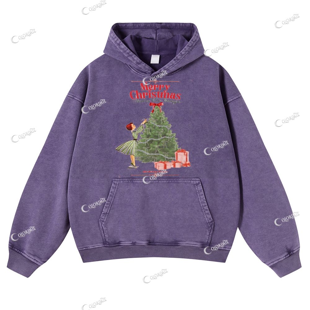 Casual Decorate Christmas Tree Washed Hoodie