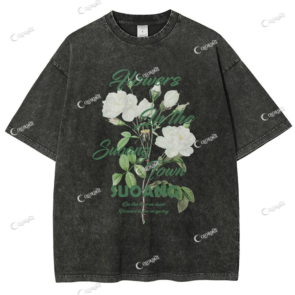 Unisex Flower Printed Washed Tee
