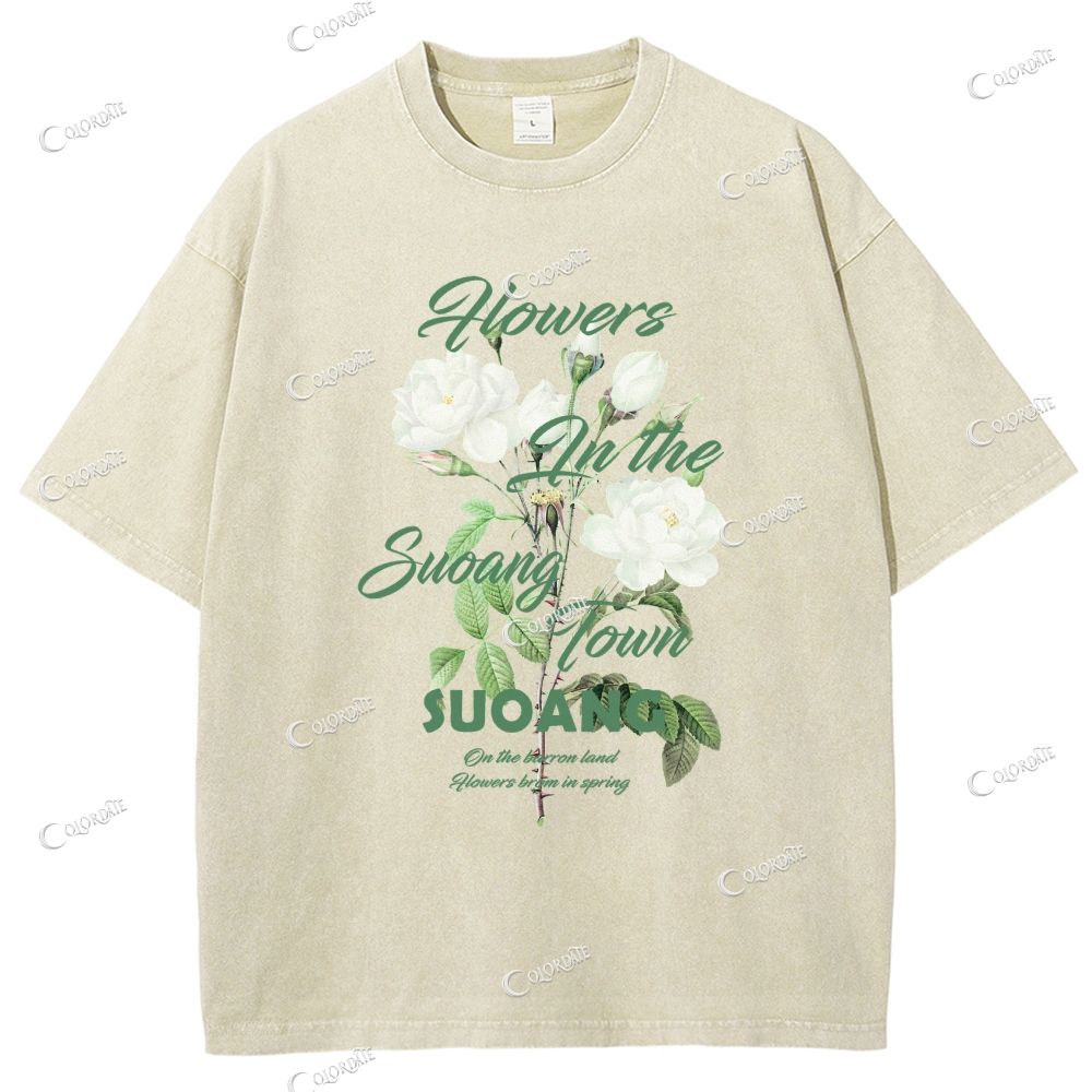 Unisex Flower Printed Washed Tee