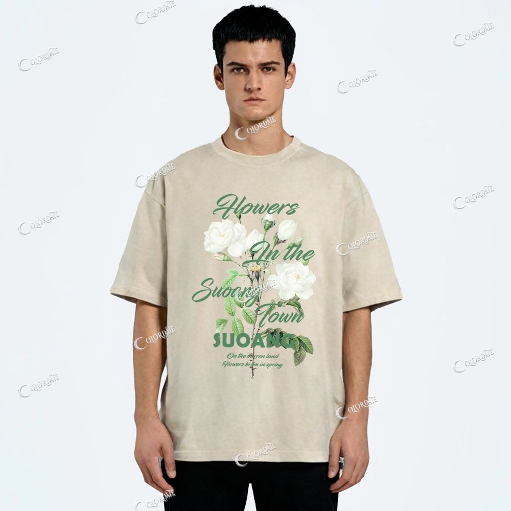 Unisex Flower Printed Washed Tee