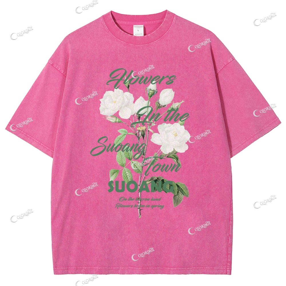 Unisex Flower Printed Washed Tee