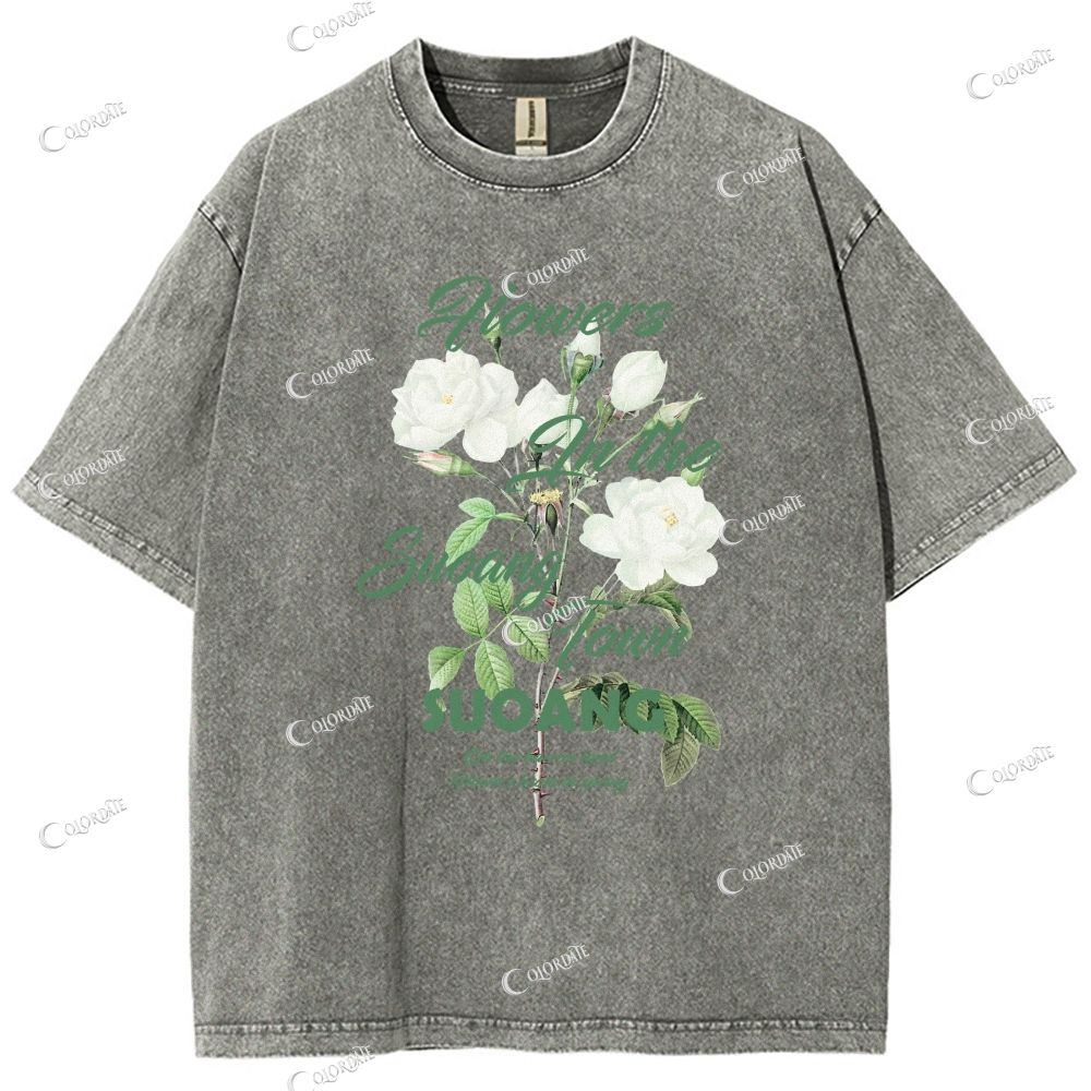 Unisex Flower Printed Washed Tee