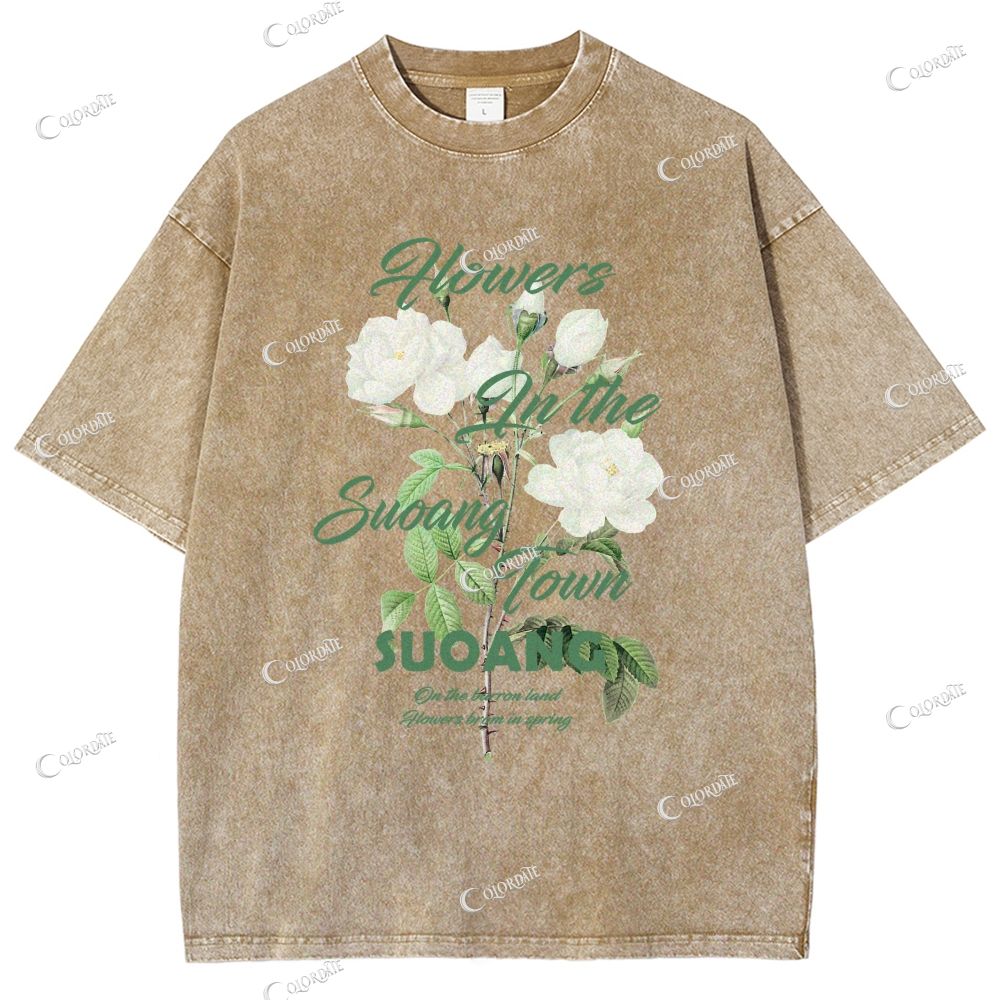 Unisex Flower Printed Washed Tee
