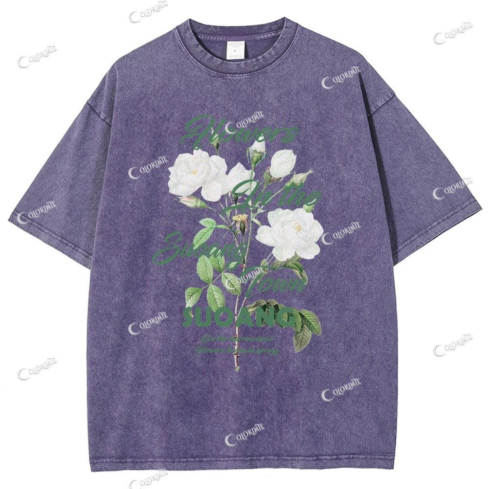 Unisex Flower Printed Washed Tee