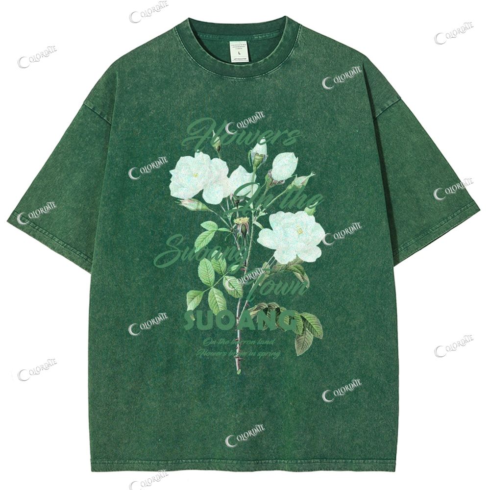 Unisex Flower Printed Washed Tee