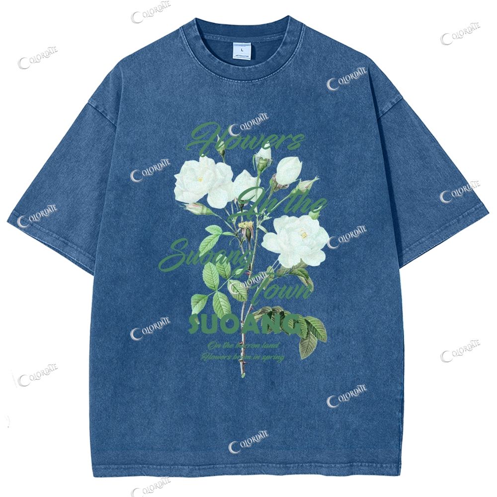 Unisex Flower Printed Washed Tee