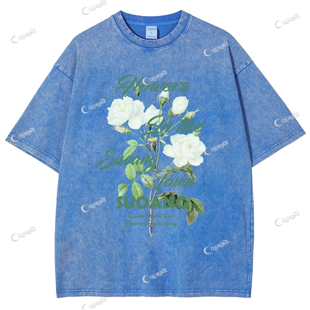 Unisex Flower Printed Washed Tee
