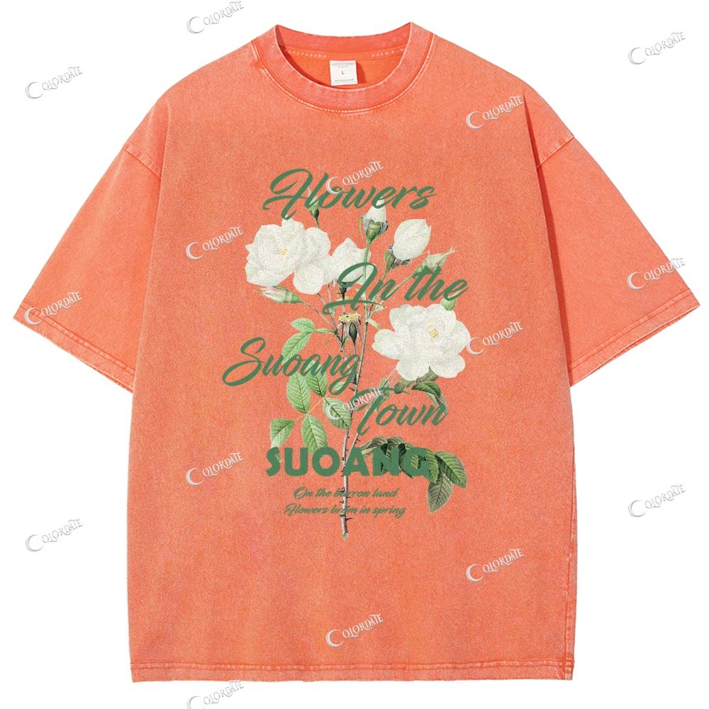 Unisex Flower Printed Washed Tee