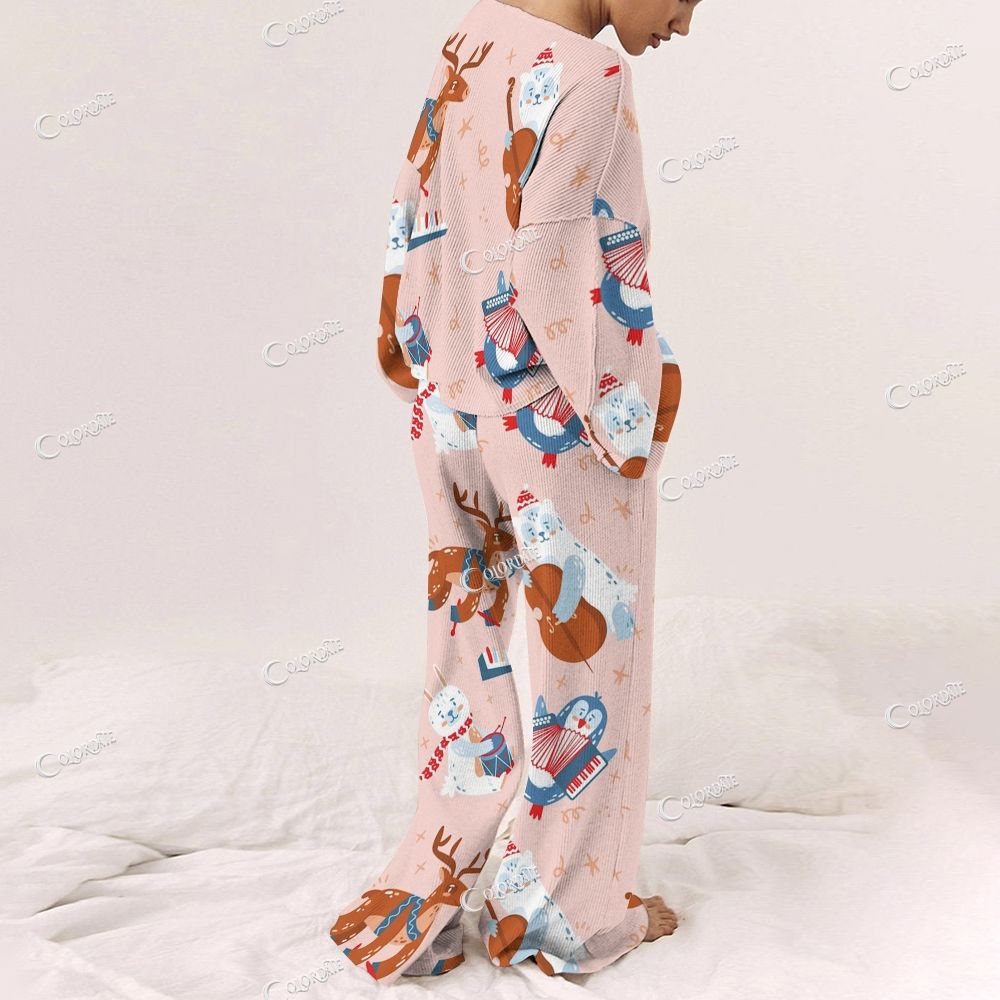 Colordate Women's Elk Print Long Sleeve Pajama Set