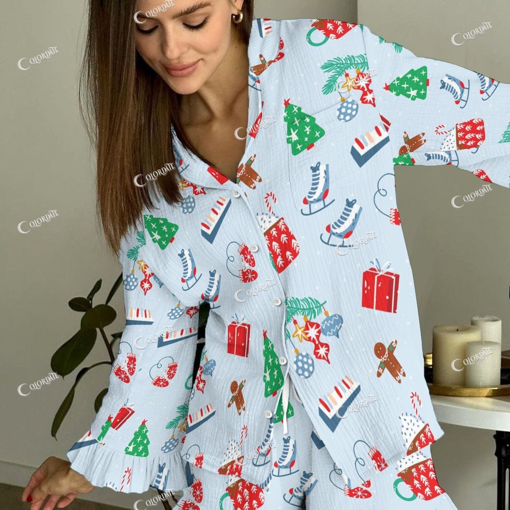 Colordate Women's Christmas Patterns Vintage Printed Suit