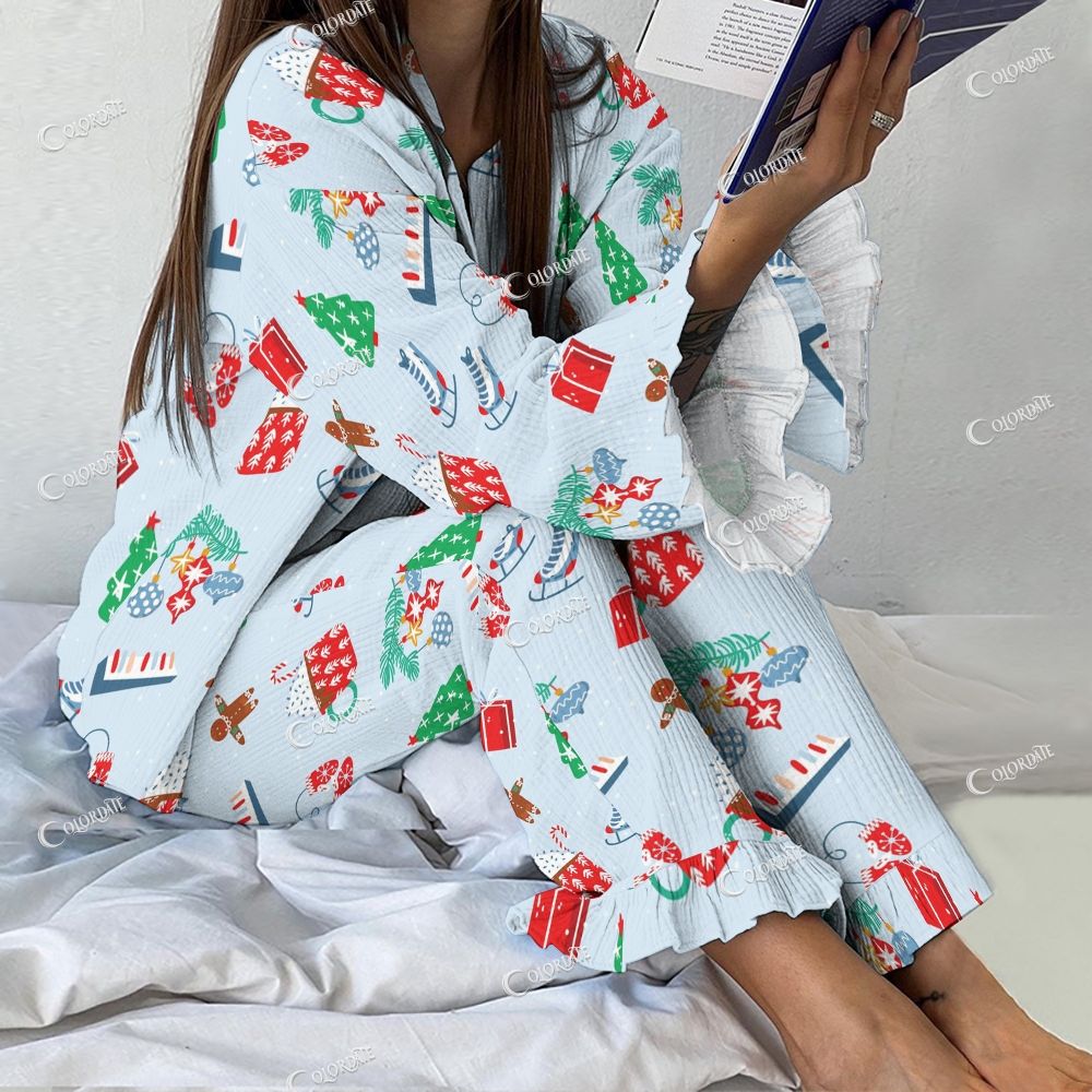 Colordate Women's Christmas Patterns Vintage Printed Suit