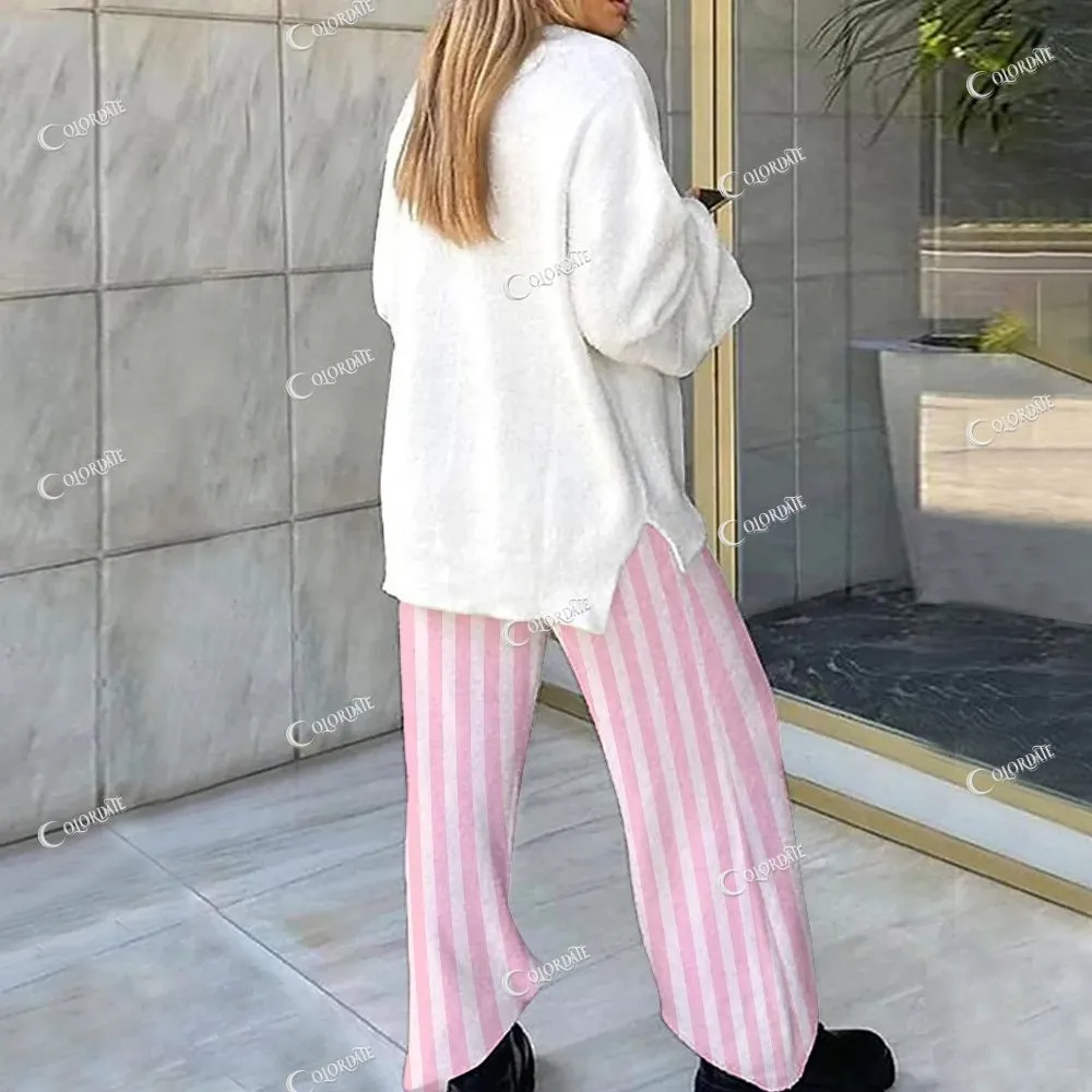 Custom Champagne Stripes  Print  Loungewear Set For Women