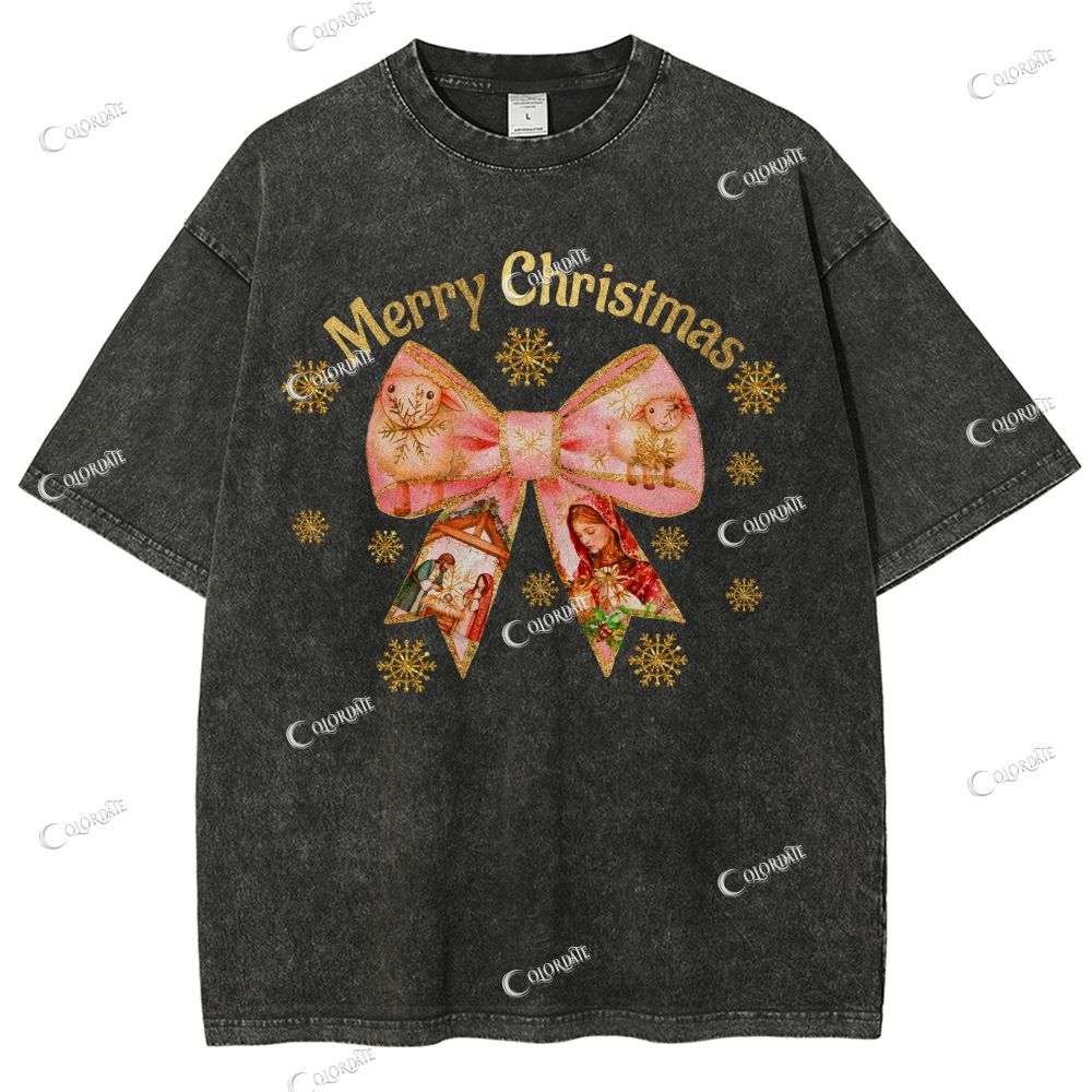 Unisex Merry Christmas Printed Washed Tee