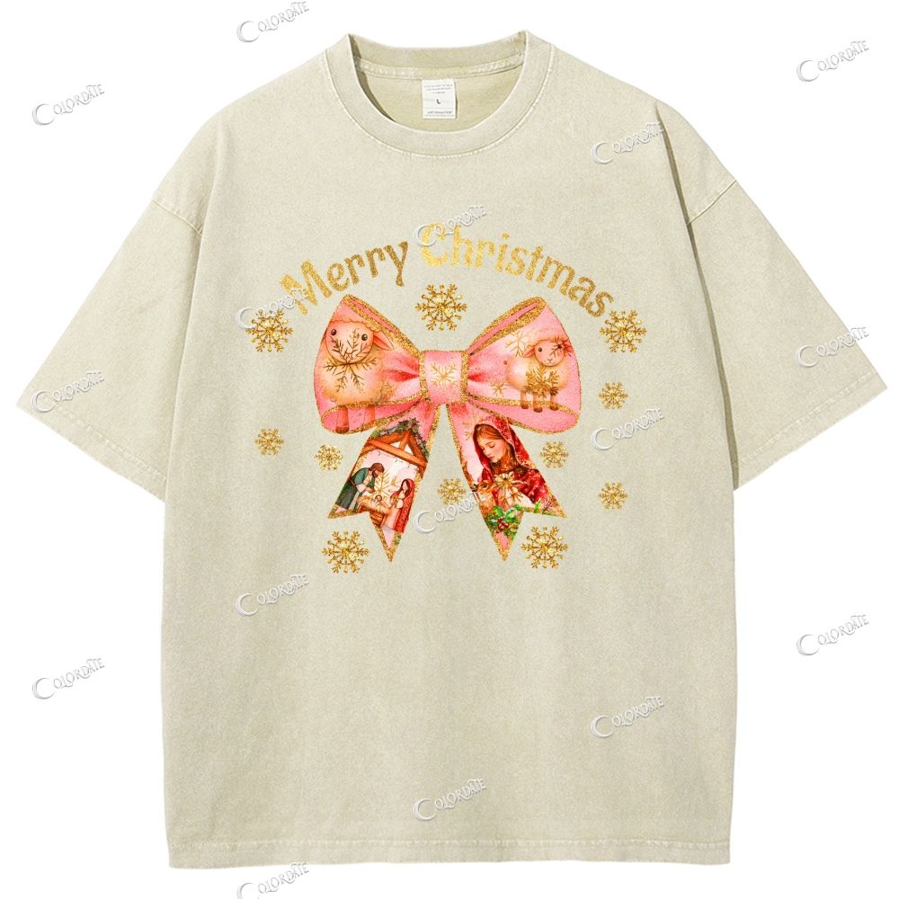 Unisex Merry Christmas Printed Washed Tee