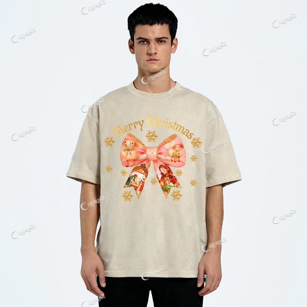 Unisex Merry Christmas Printed Washed Tee