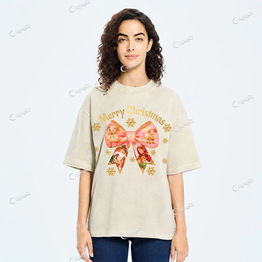 Unisex Merry Christmas Printed Washed Tee