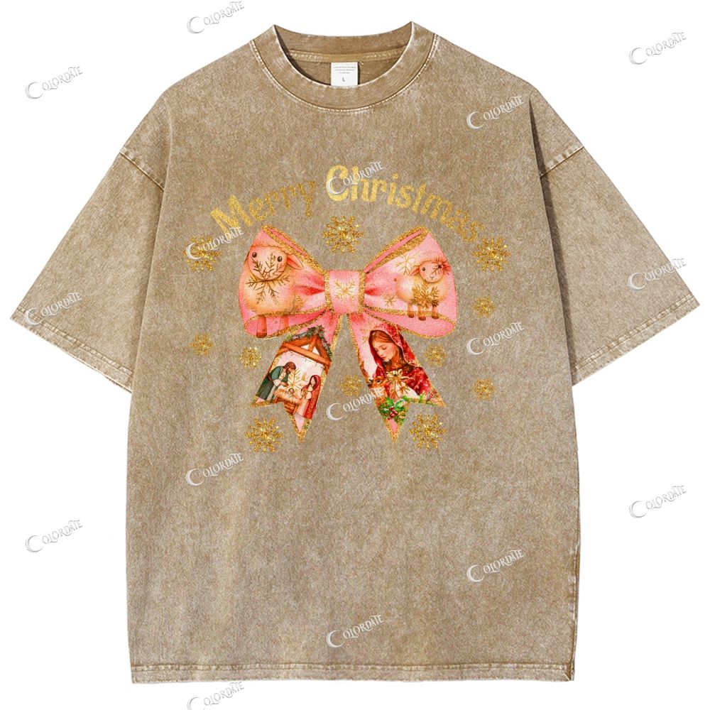 Unisex Merry Christmas Printed Washed Tee