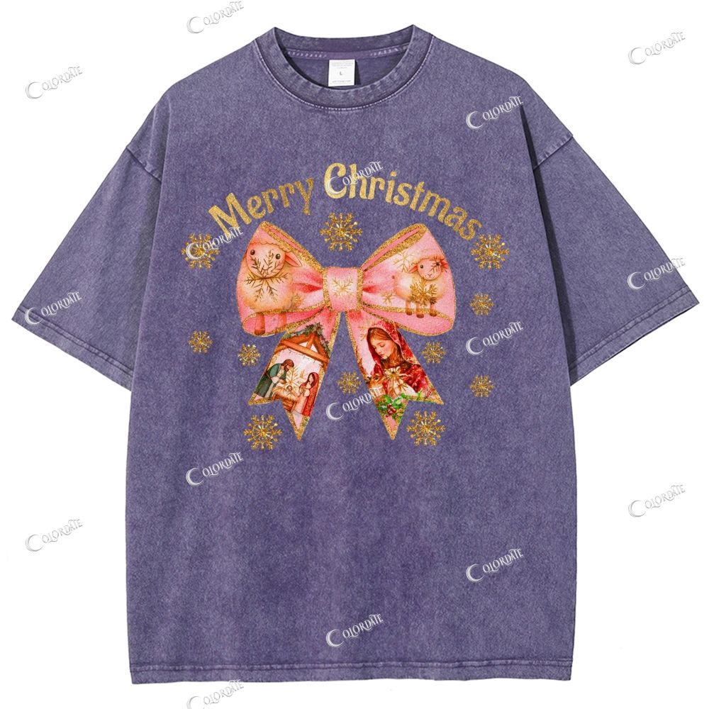 Unisex Merry Christmas Printed Washed Tee