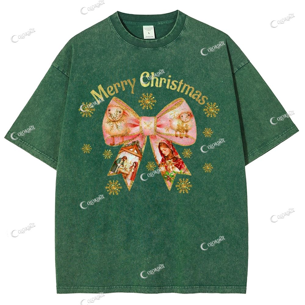 Unisex Merry Christmas Printed Washed Tee
