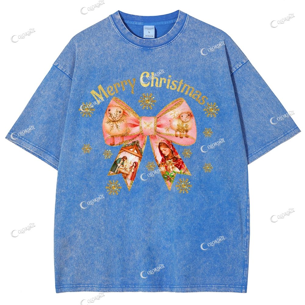 Unisex Merry Christmas Printed Washed Tee